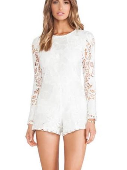 Alexis Izu White Embroidered Lace Floral Romper Medium